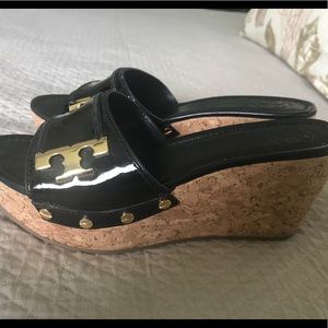 Tory Burch Black Patent Leather Wedges